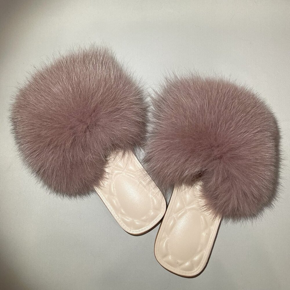 Real Pink Fox Fur Slides